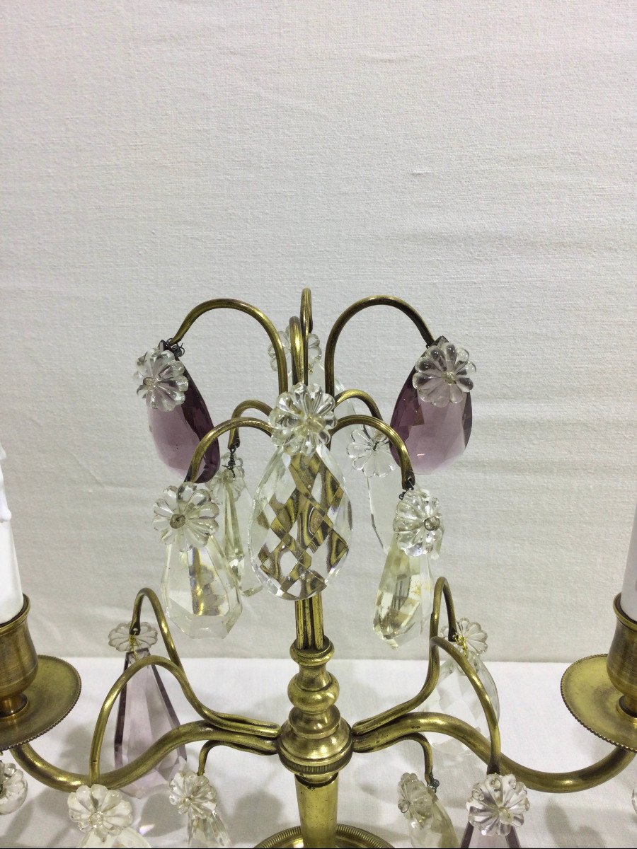 Pair Of Girandole Lamps In Bronze And Crystal-photo-4