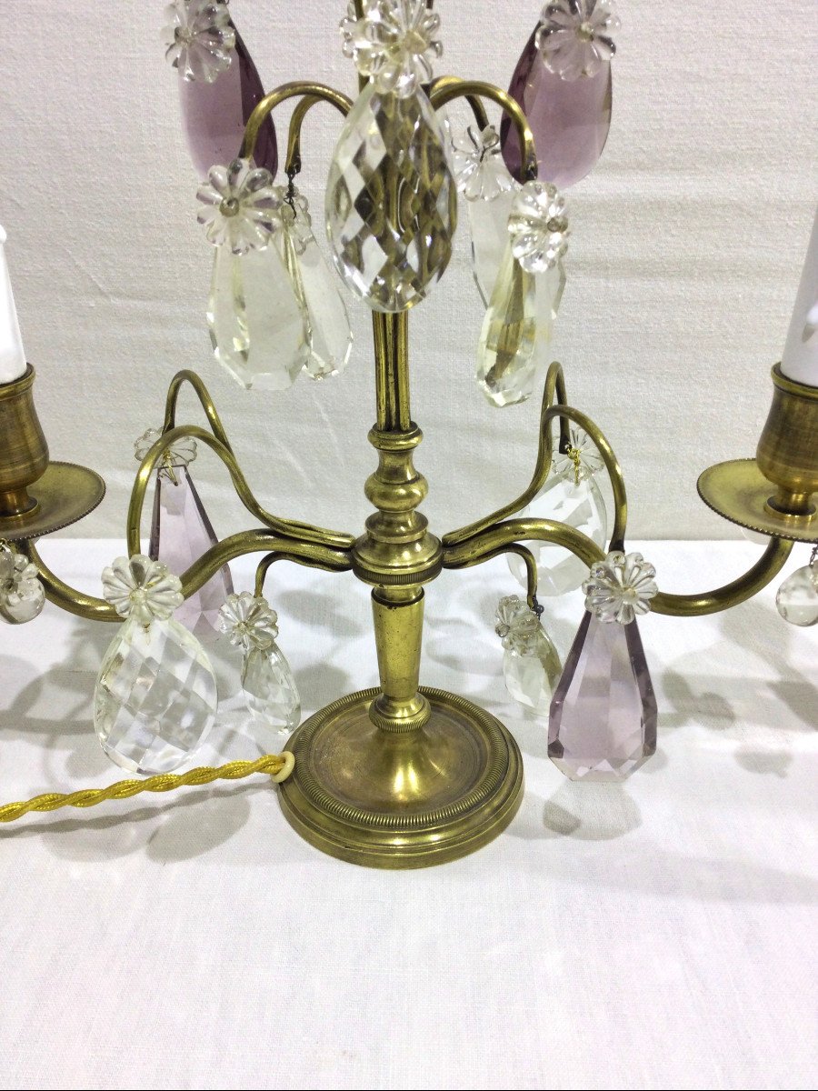 Pair Of Girandole Lamps In Bronze And Crystal-photo-5