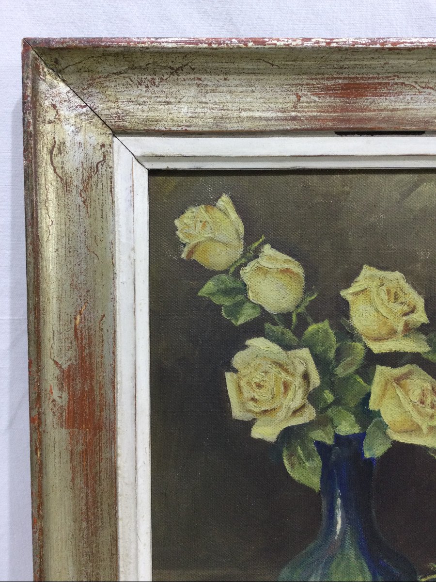 Has . Ledieu Oil On Canvas “bouquet Of Roses”-photo-3