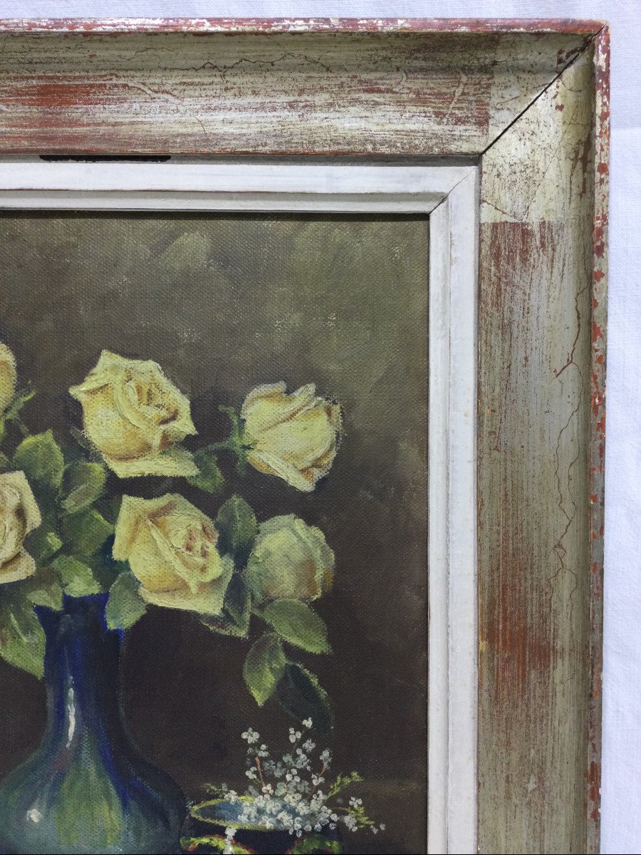 Has . Ledieu Oil On Canvas “bouquet Of Roses”-photo-4