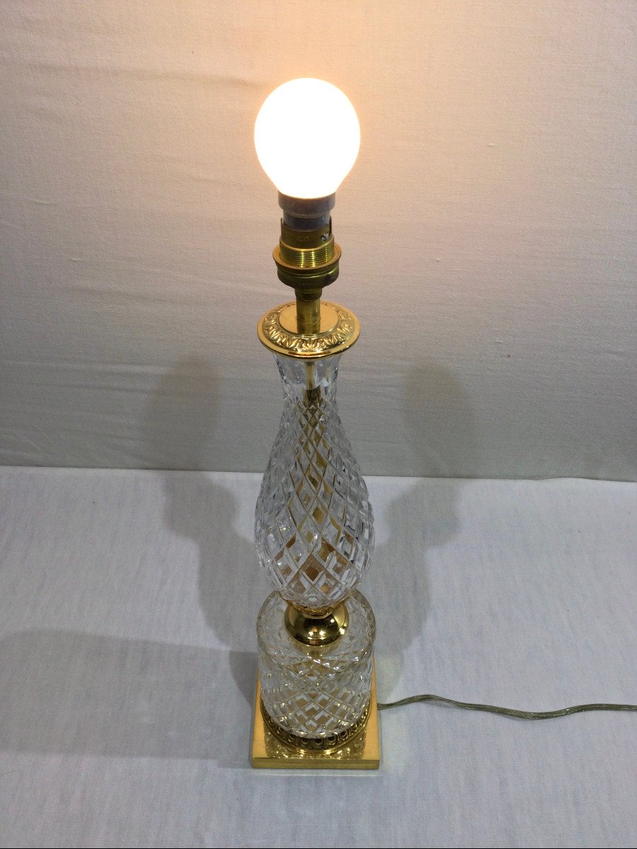 Pied De Lampe En Cristal Et Bronze à Pied Carré-photo-2