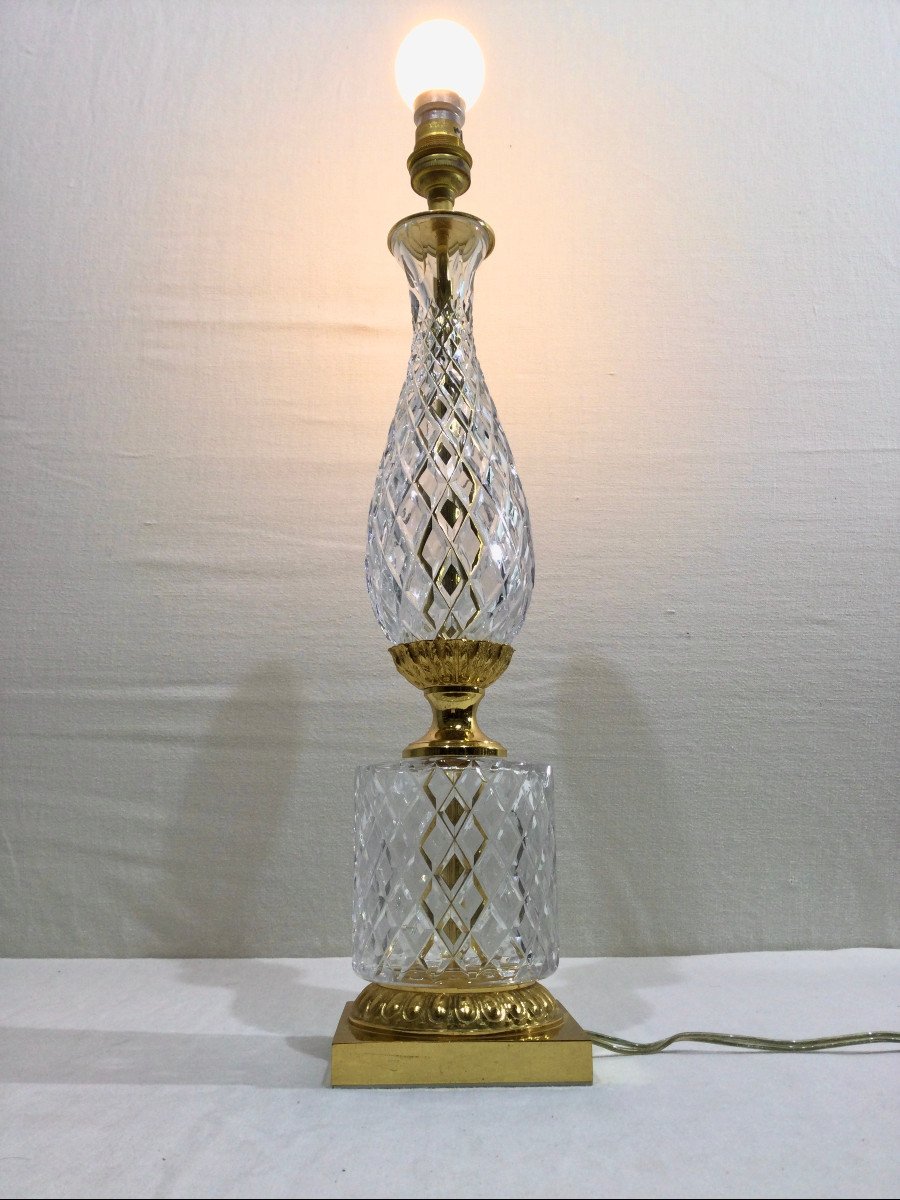 Pied De Lampe En Cristal Et Bronze à Pied Carré-photo-8