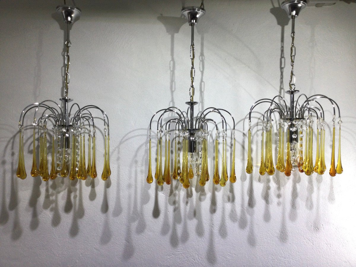 Lustre Murano Gouttes En Cristal Ambre -photo-8