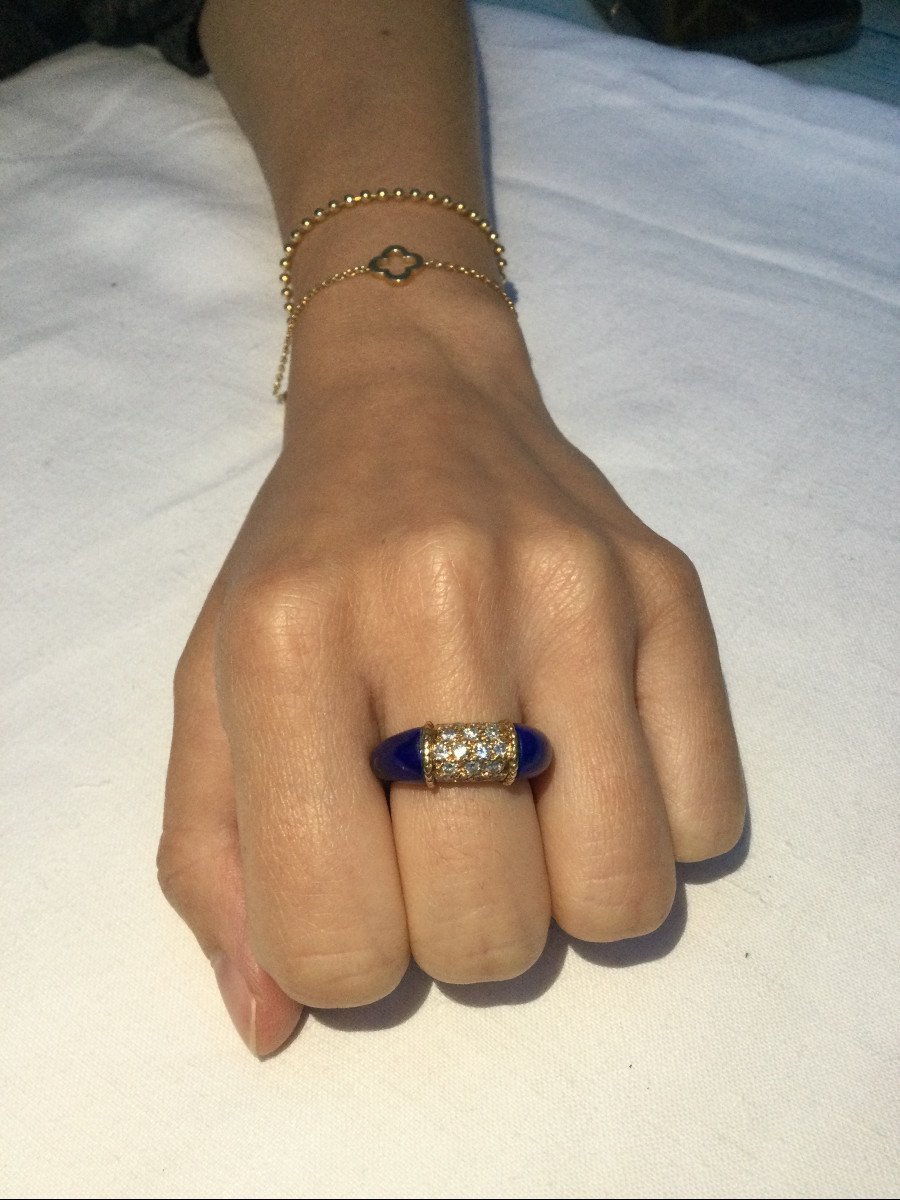 Bague Or Diamants Et Lapis Lazuli-photo-8
