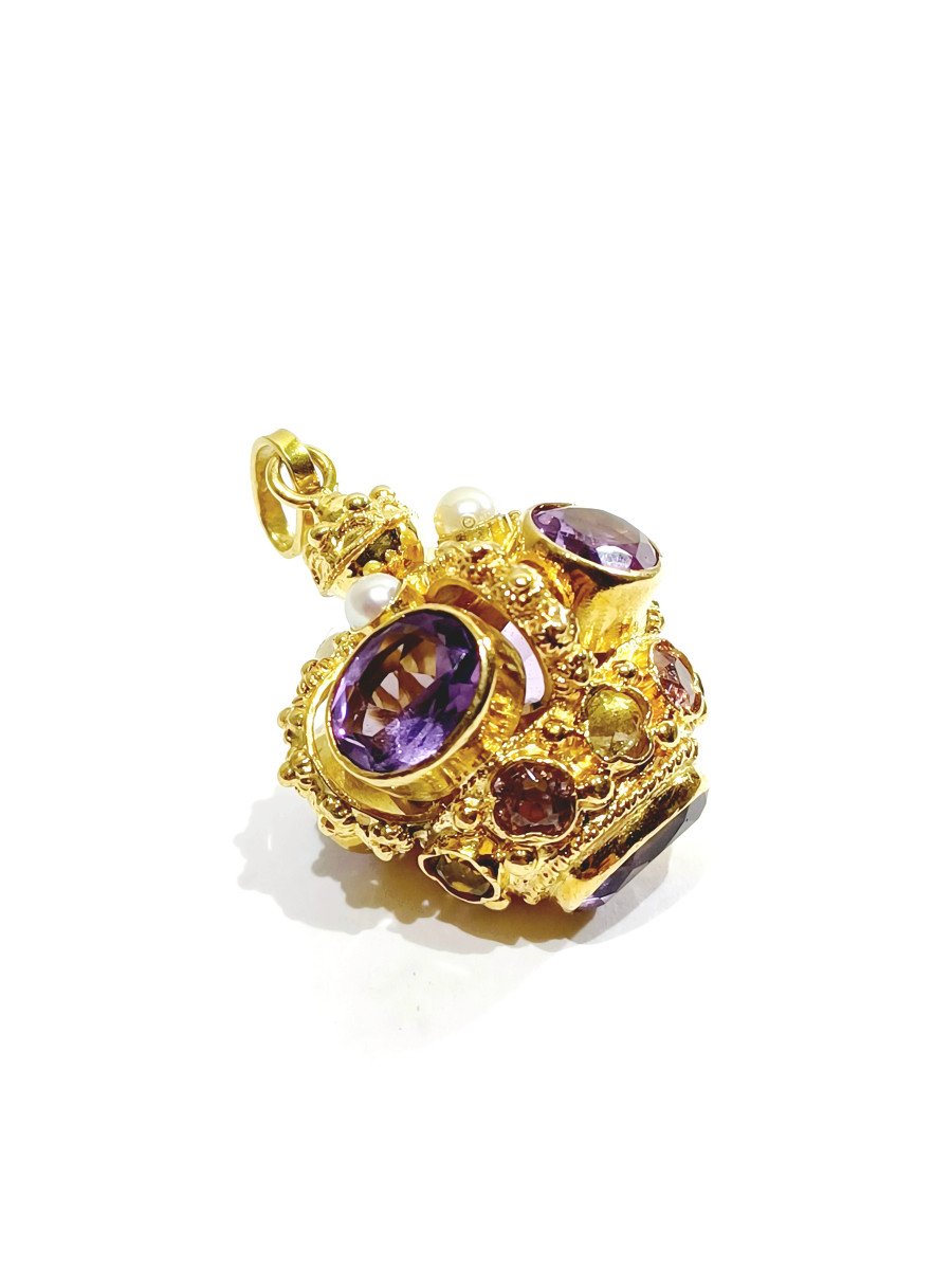 Amethyst Citrine Gold Crown Pendant-photo-3