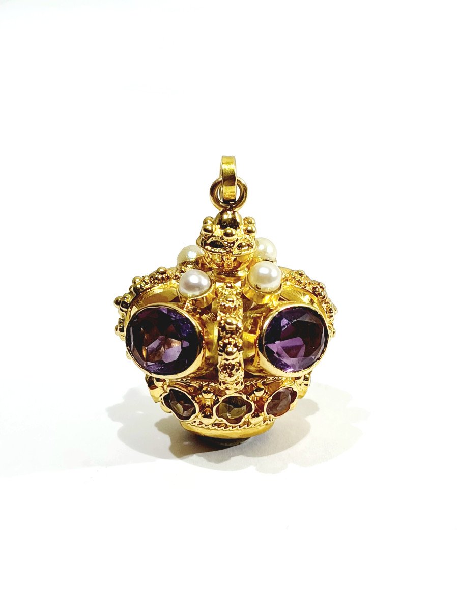 Amethyst Citrine Gold Crown Pendant-photo-4