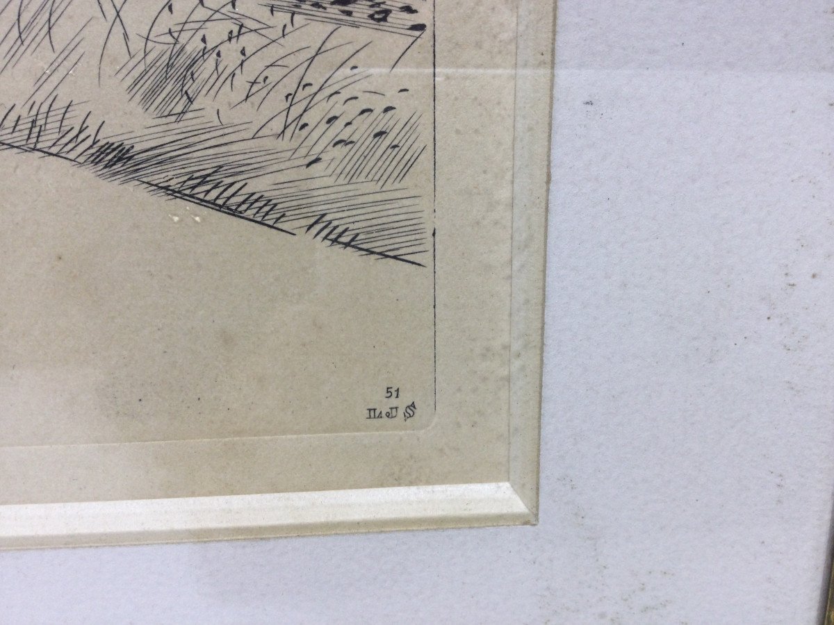 Louis Joseph Soulas – Gravure « Le Village Aux Meules »	-photo-3