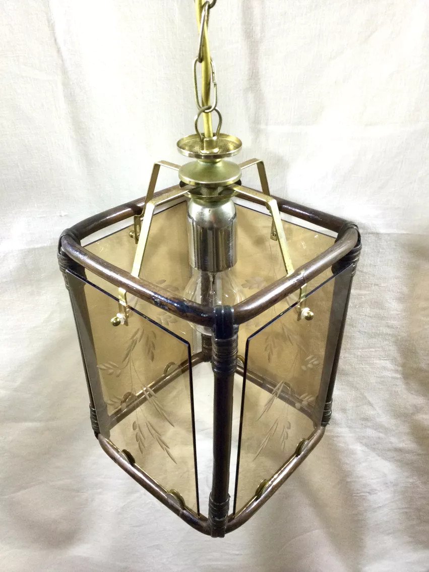 Lanterne 1 Lumière Bambou Et Verres Fumés-photo-2