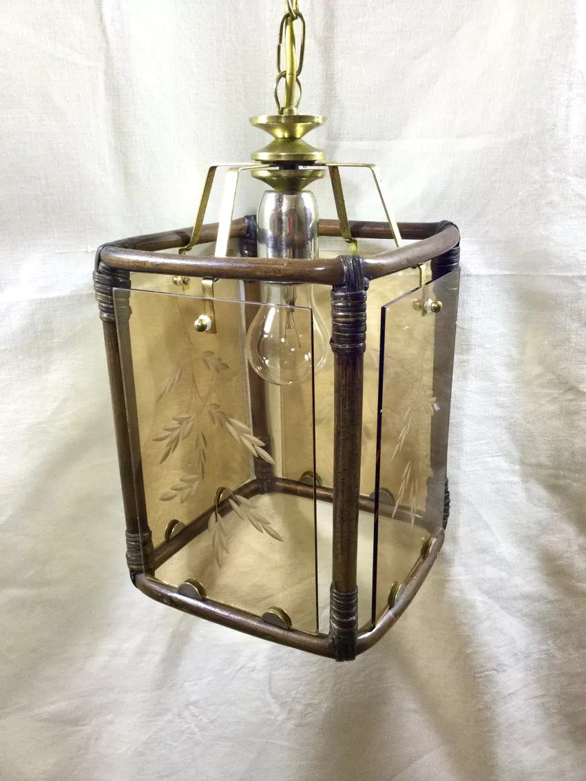 Lanterne 1 Lumière Bambou Et Verres Fumés-photo-2