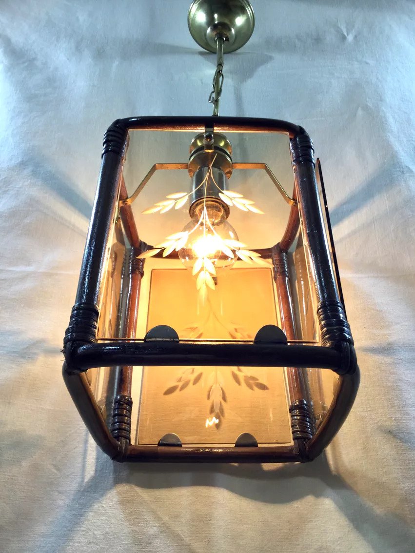Lanterne 1 Lumière Bambou Et Verres Fumés-photo-4