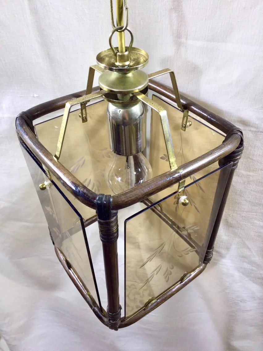 Lanterne 1 Lumière Bambou Et Verres Fumés-photo-5