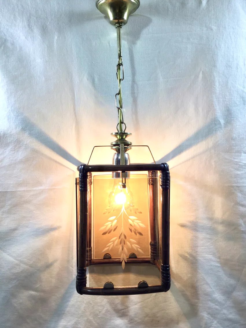 Lanterne 1 Lumière Bambou Et Verres Fumés-photo-7