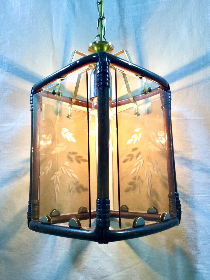 Lanterne 1 Lumière Bambou Et Verres Fumés-photo-8