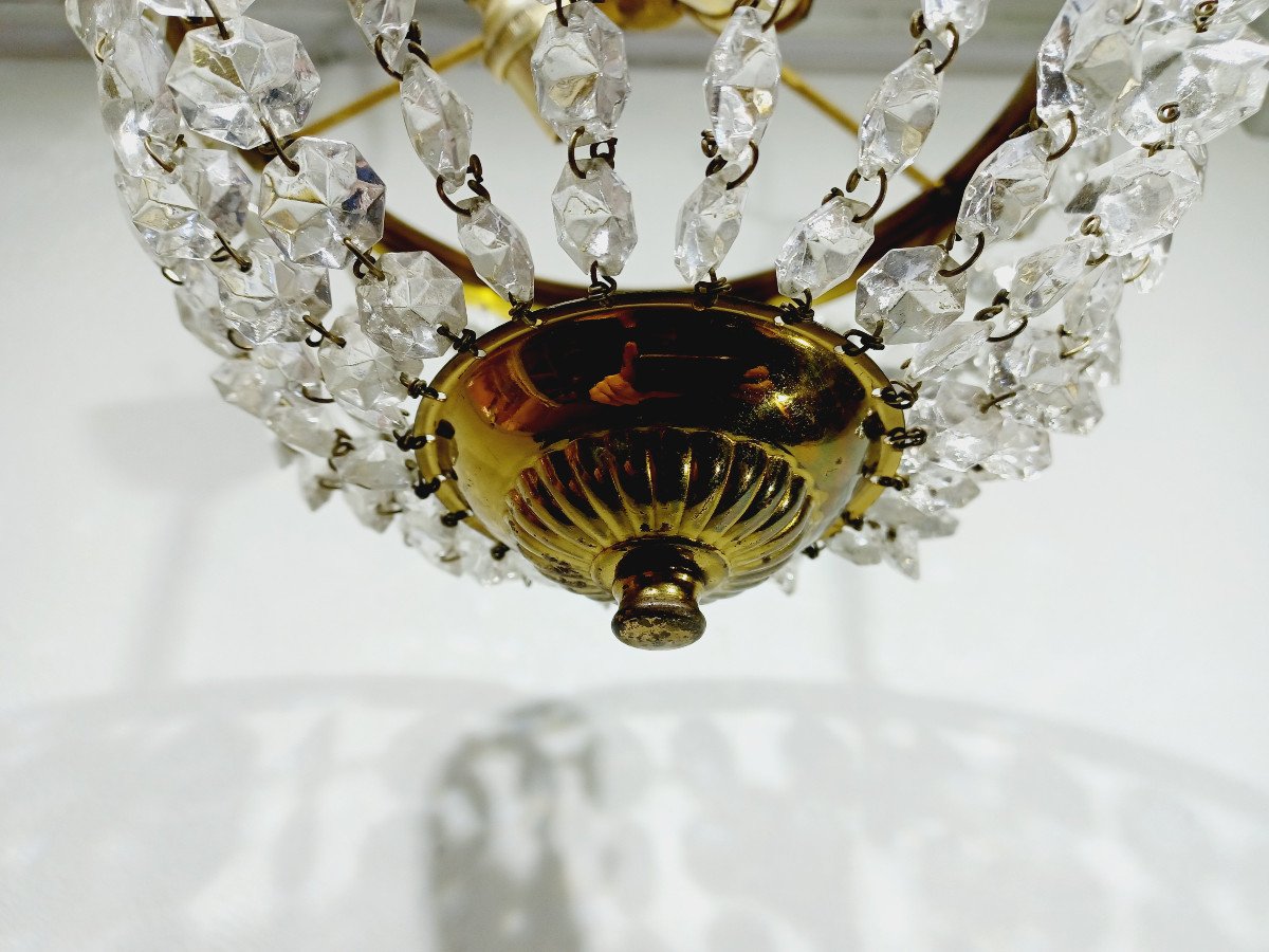 Plafonnier 2 Lumières Laiton Et Cristal-photo-4