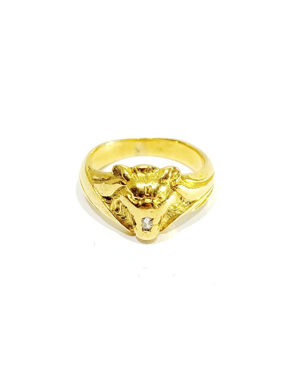 Bague Tête De Lion En Or	-photo-1