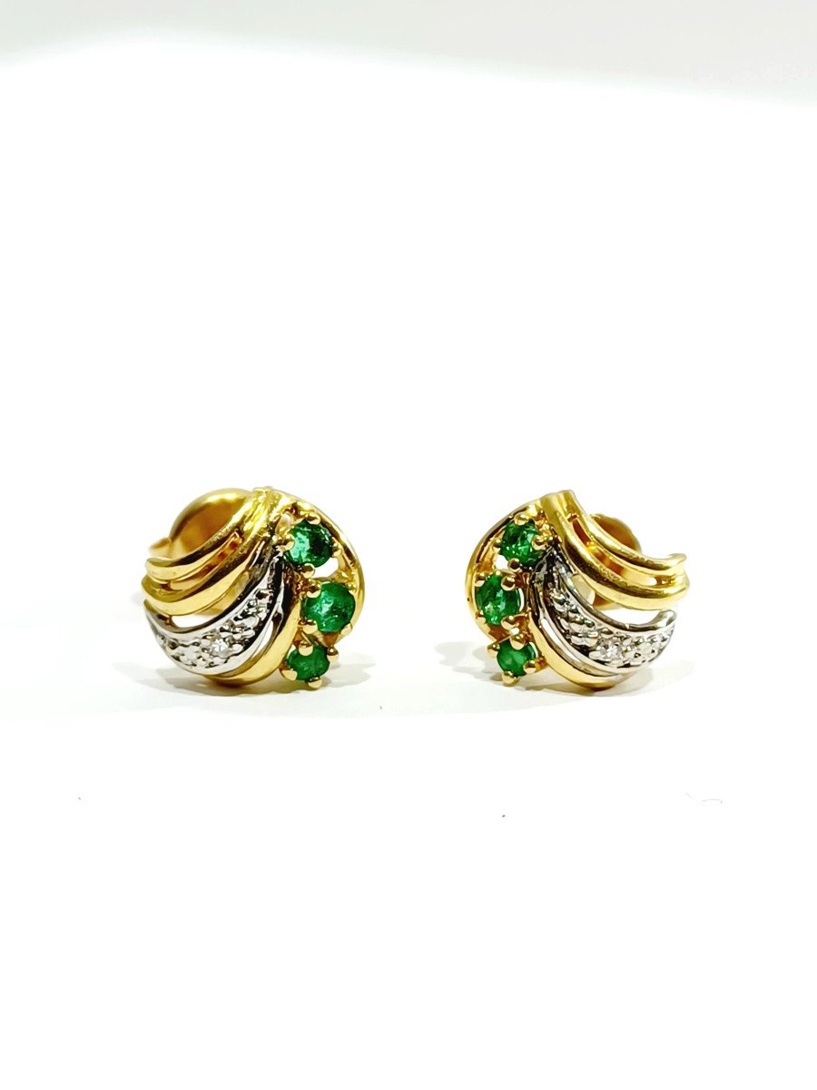 Paire De Boucles d&#039;Oreilles En Or Et Emeraudes -photo-2