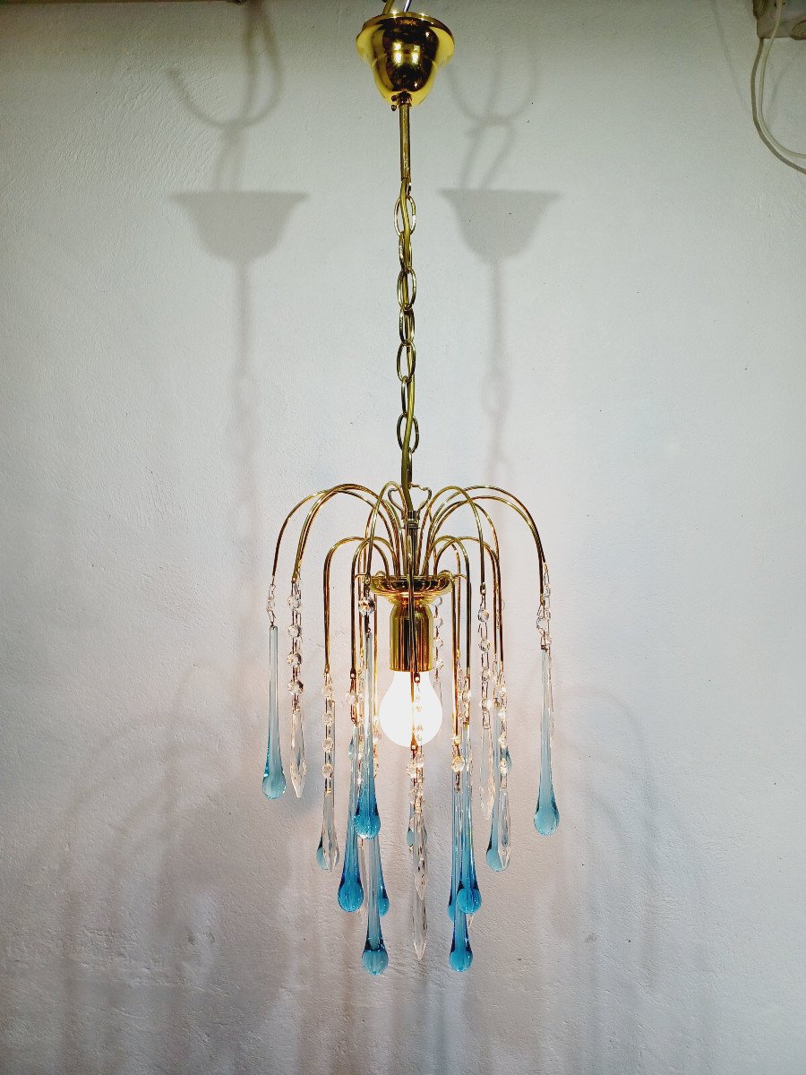 Lustre Murano Gouttes En Cristal Bleu-photo-2