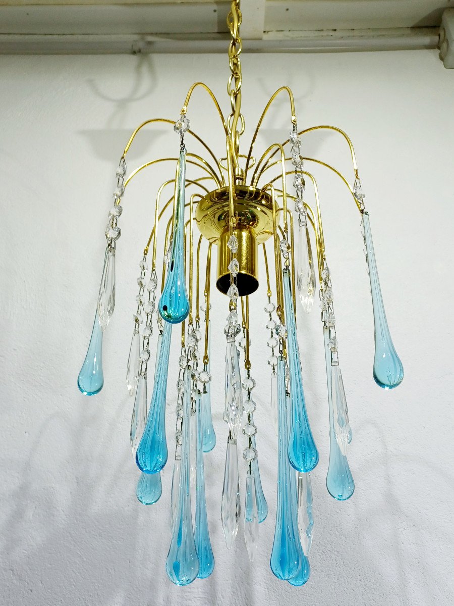 Lustre Murano Gouttes En Cristal Bleu-photo-1