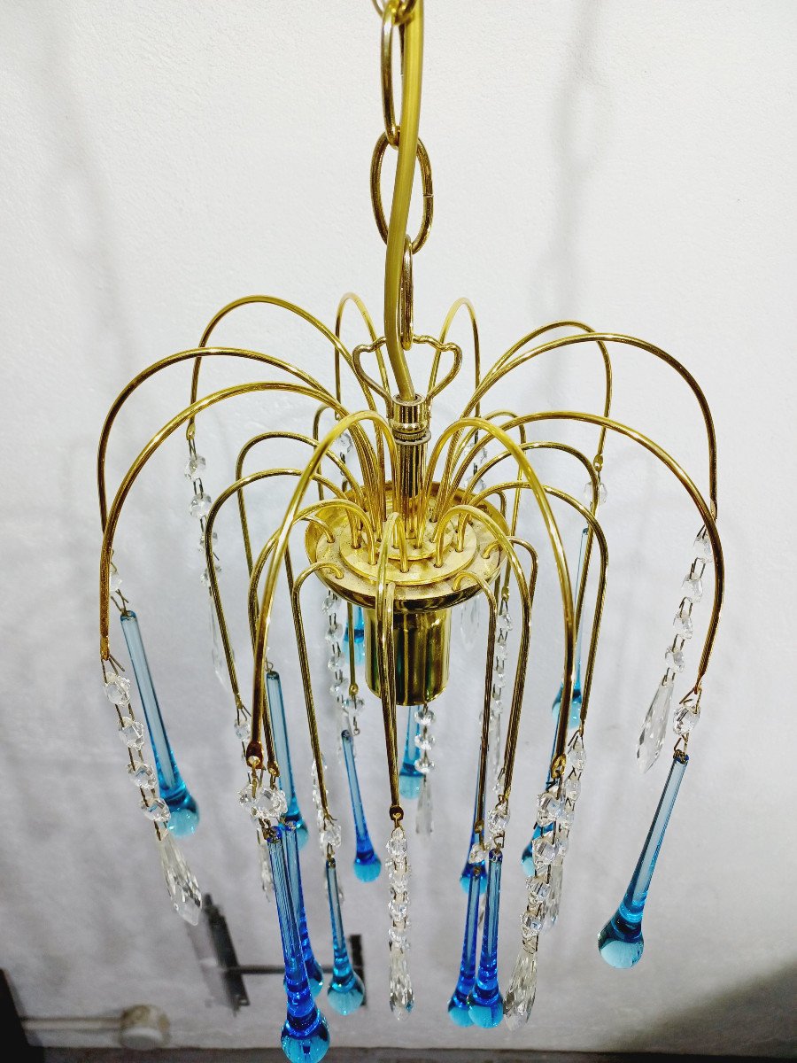Lustre Murano Gouttes En Cristal Bleu-photo-4