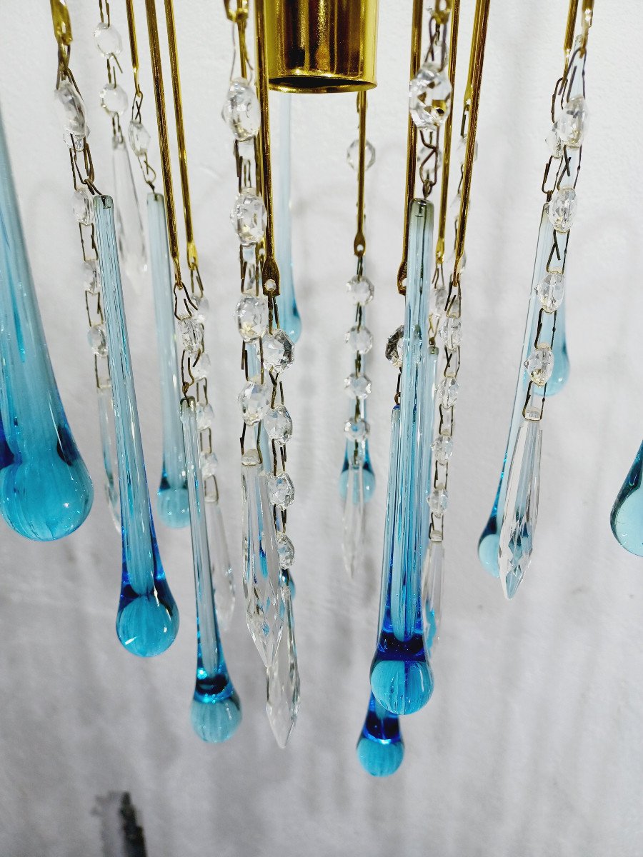 Lustre Murano Gouttes En Cristal Bleu-photo-6