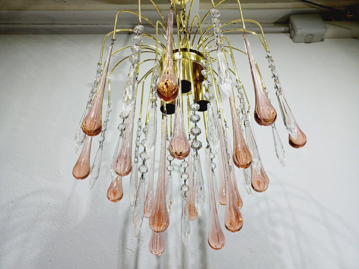 Murano Chandelier Pink Crystal Drops-photo-5