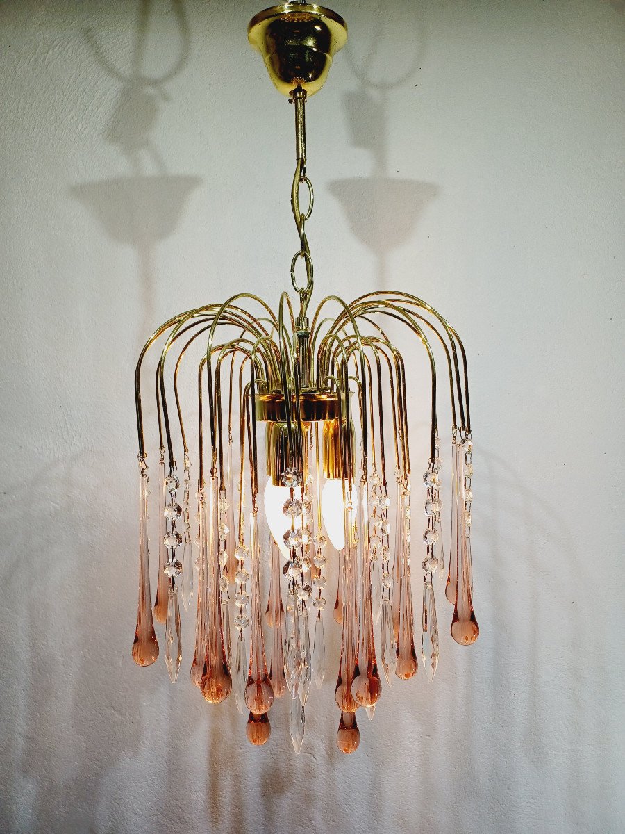 Murano Chandelier Pink Crystal Drops