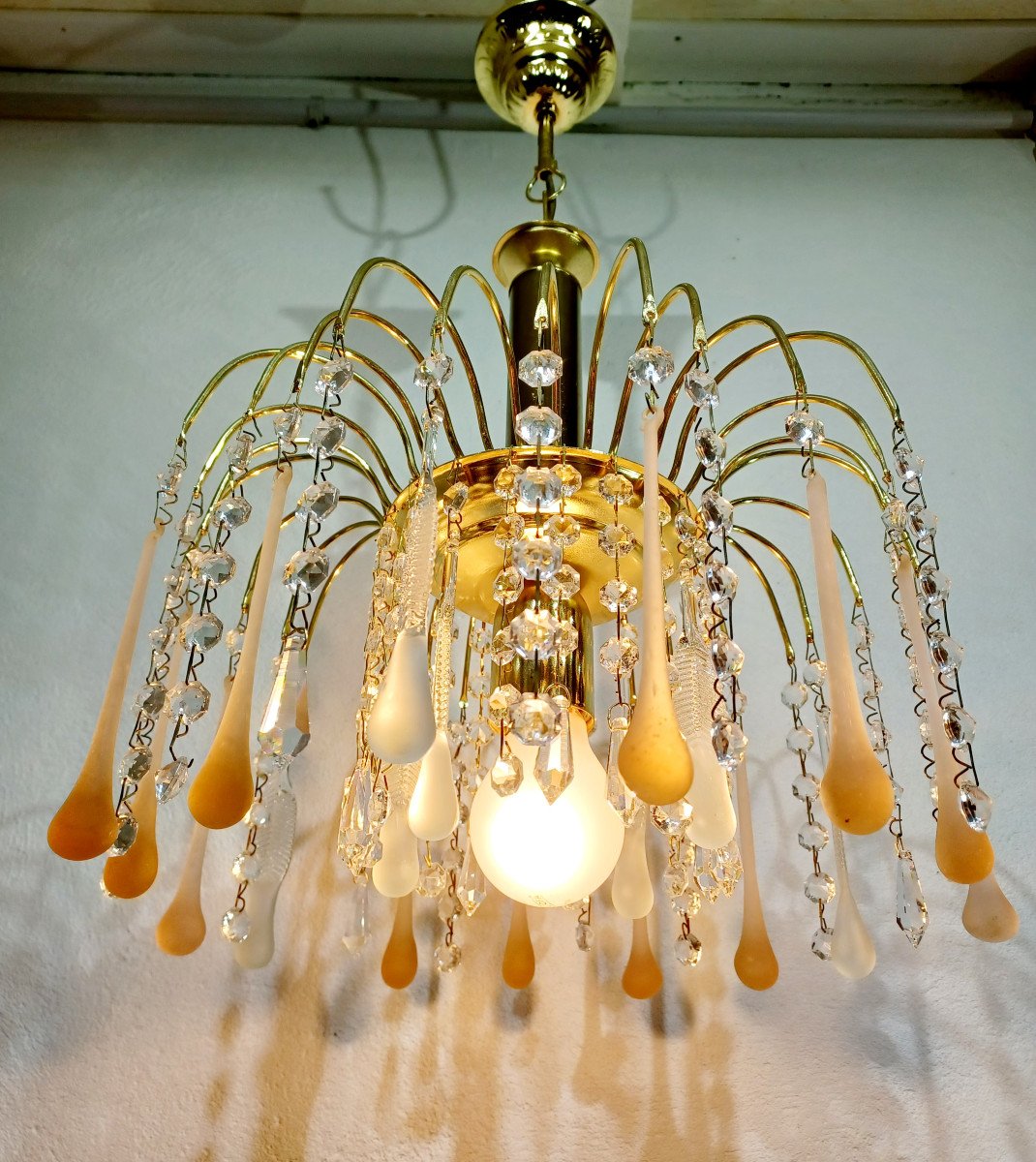 1 Light Murano Chandelier And Crystal Drops    -photo-8