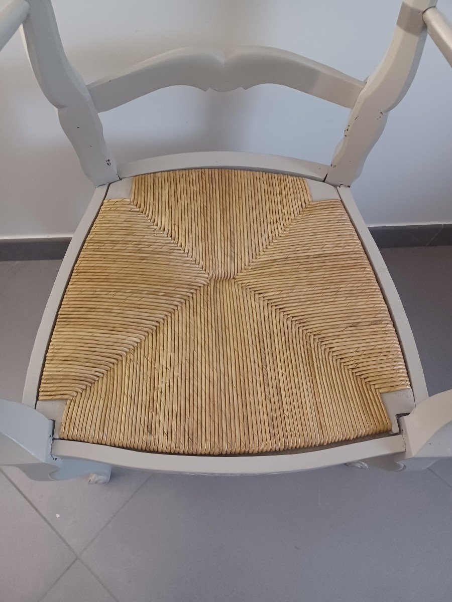 Fauteuil En Bois Peint, Assise Paille-photo-4