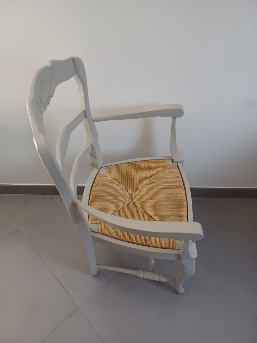 Fauteuil En Bois Peint, Assise Paille-photo-5