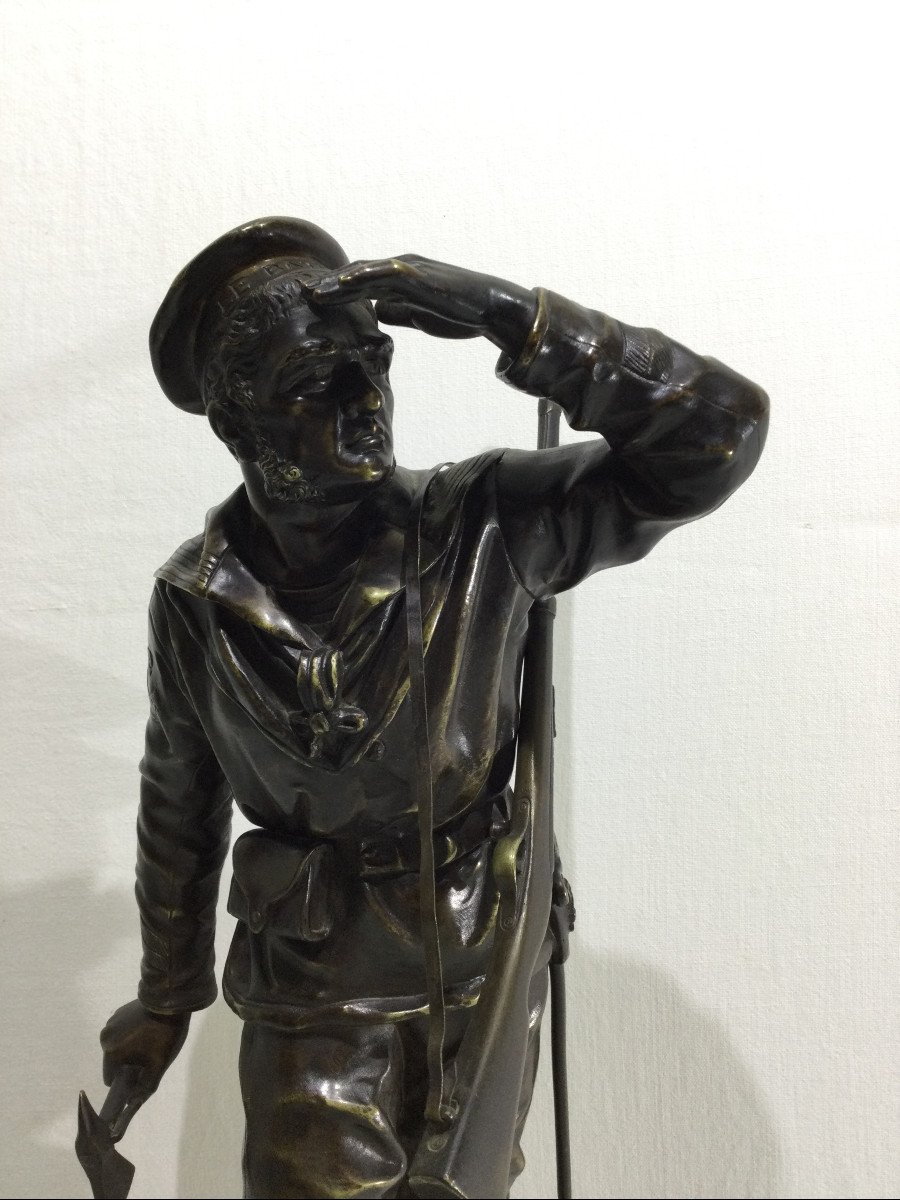 Charles Anfrie - Bronze Sculpture Marine Rifleman "as A Scout"-photo-3