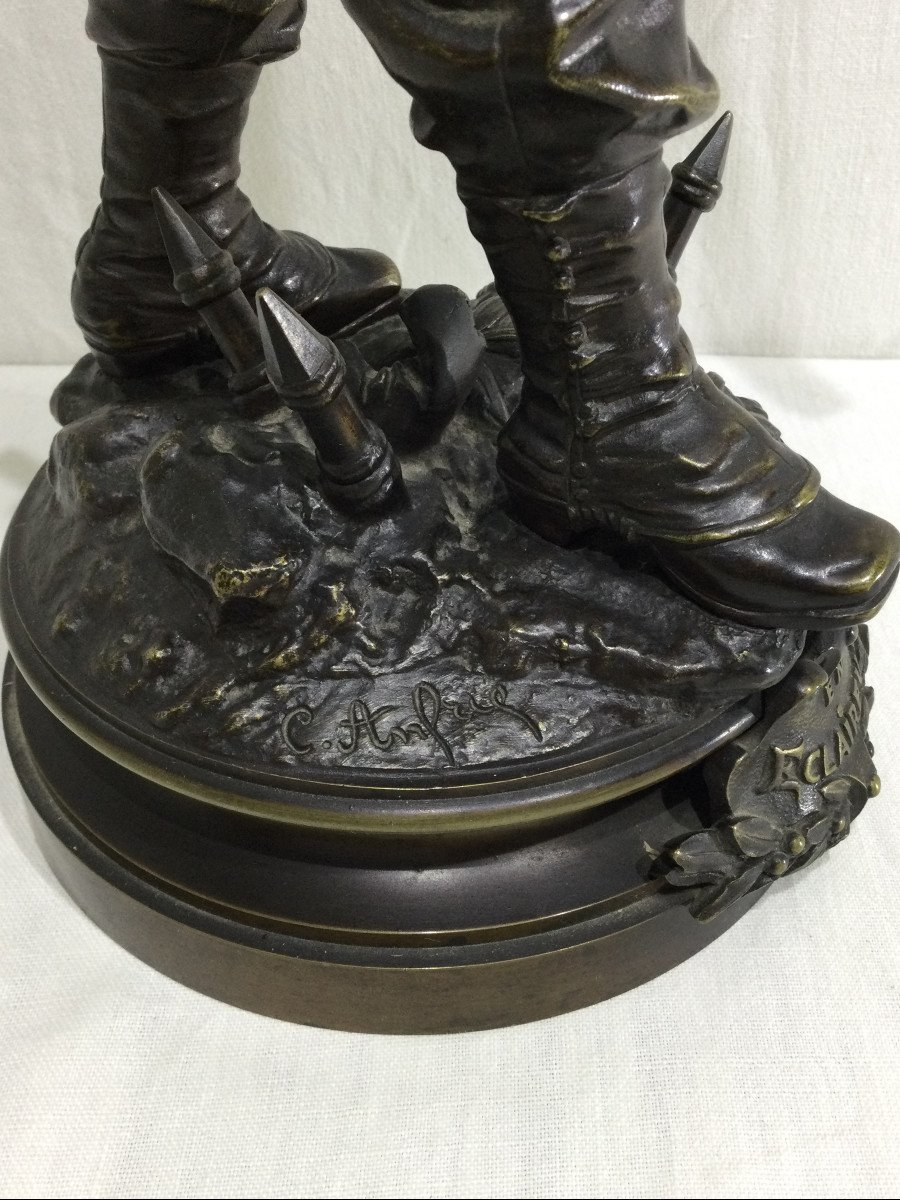 Charles Anfrie - Bronze Sculpture Marine Rifleman "as A Scout"-photo-2