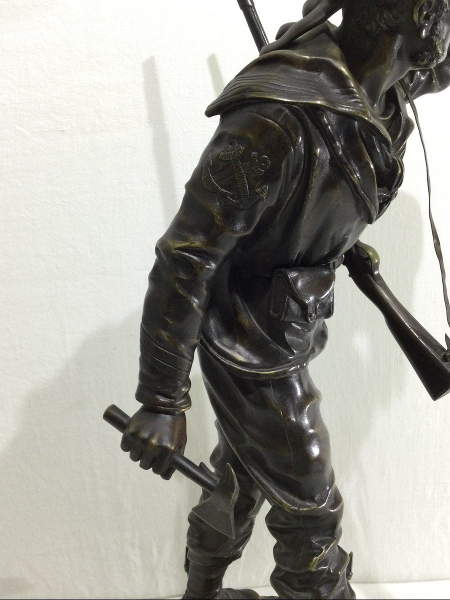 Charles Anfrie - Bronze Sculpture Marine Rifleman "as A Scout"-photo-3