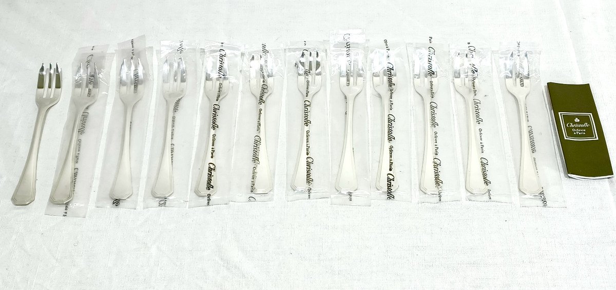 Christofle – 12 fourchettes à gâteaux en Métal Argenté Modèle América	