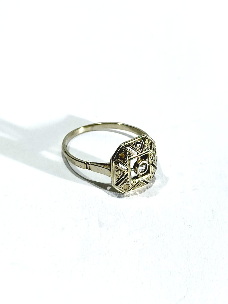 Bague Art Déco Or Blanc Et Diamant -photo-6