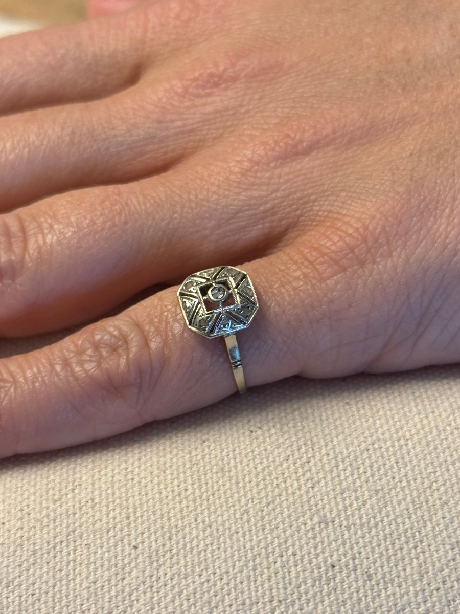 Bague Art Déco Or Blanc Et Diamant -photo-8