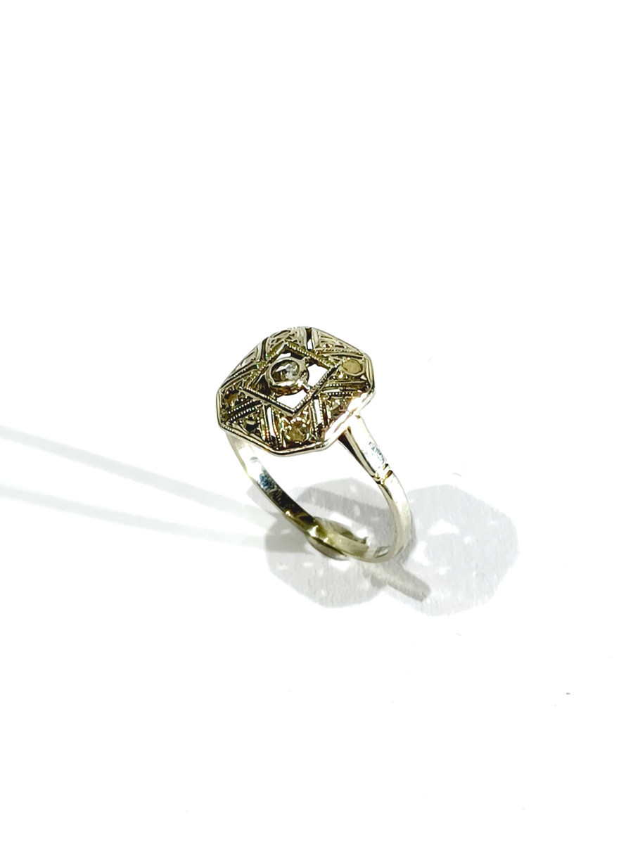 Bague Art Déco Or Blanc Et Diamant 