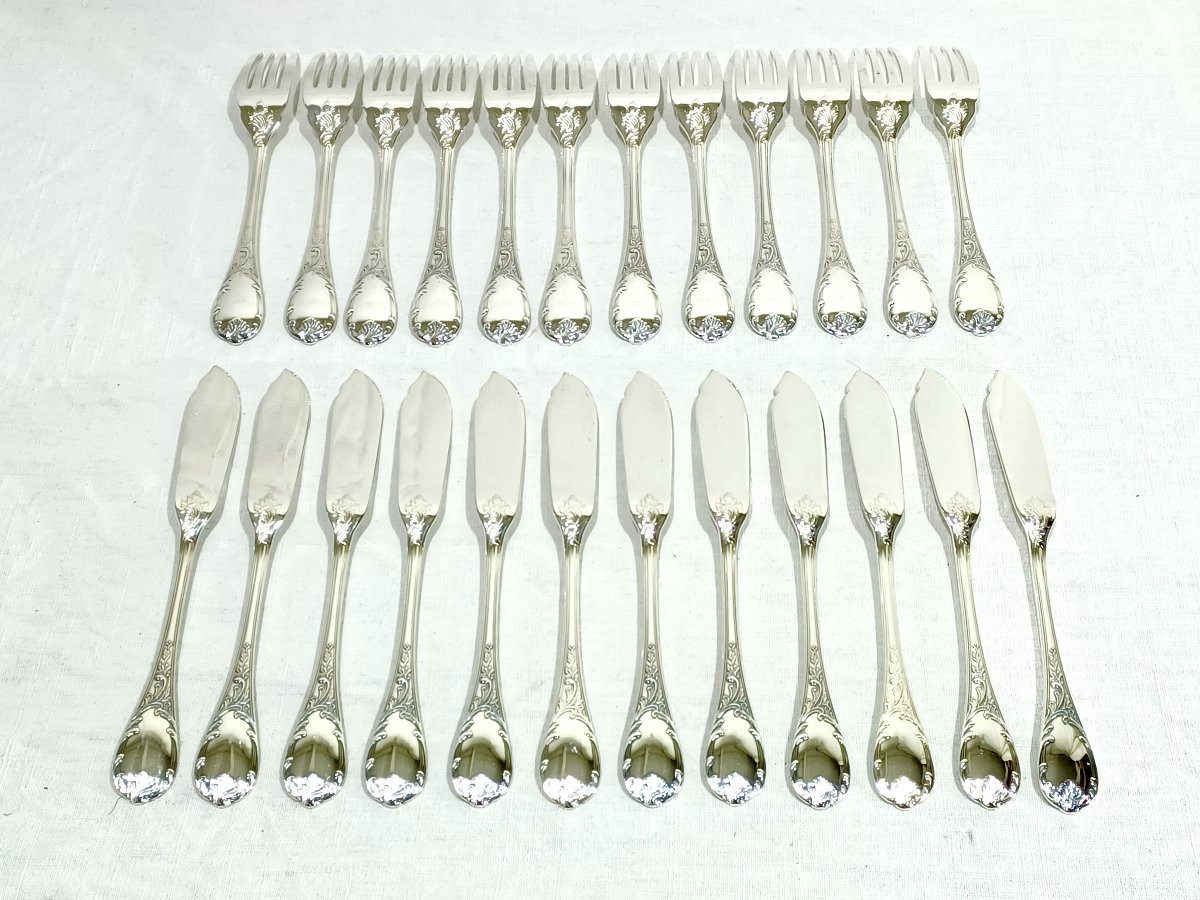 Christofle – 12 Silver-plated Fish Cutlery Sets, Marly Model-photo-4