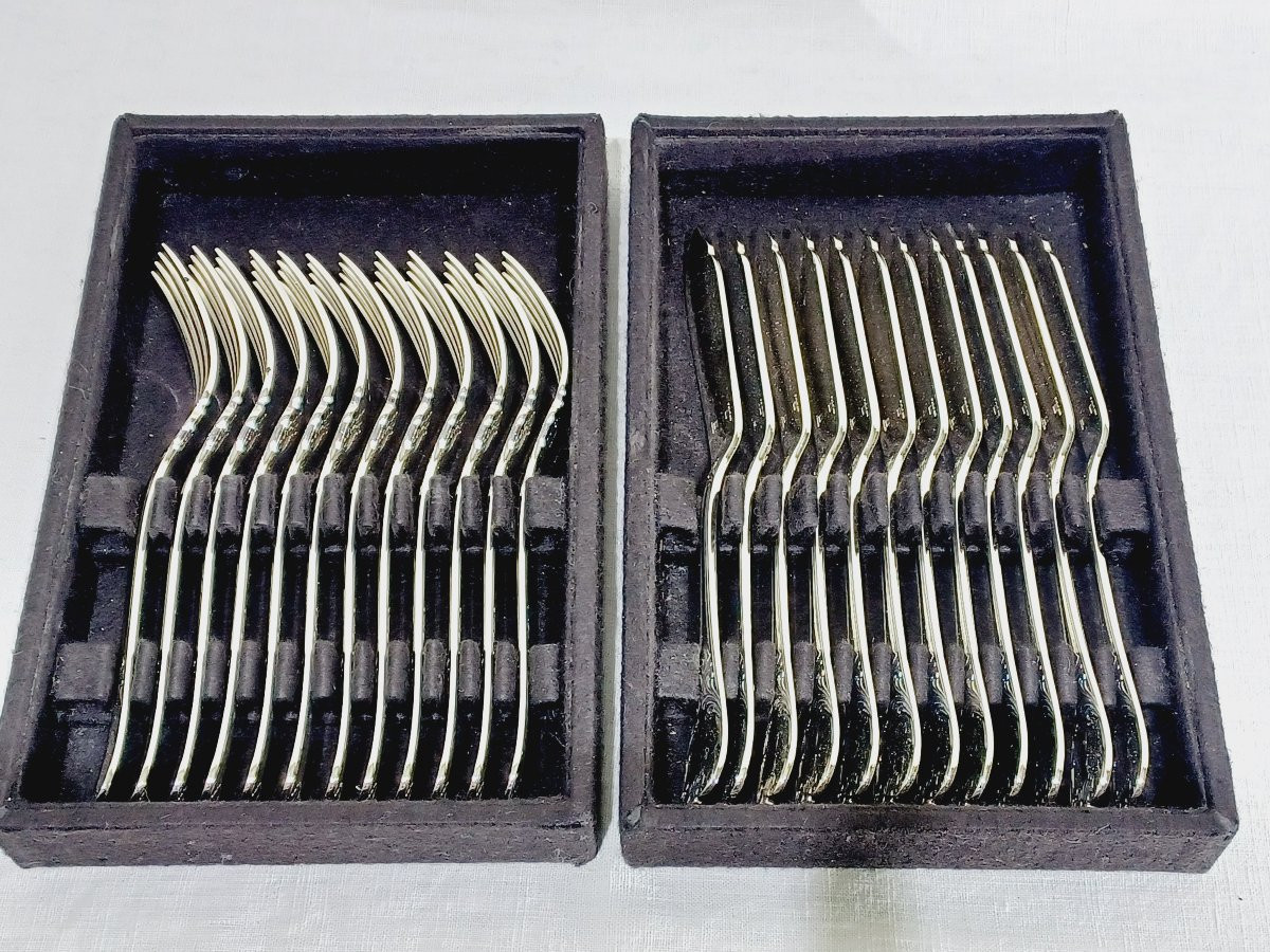 Christofle – 12 Silver-plated Fish Cutlery Sets, Marly Model-photo-7