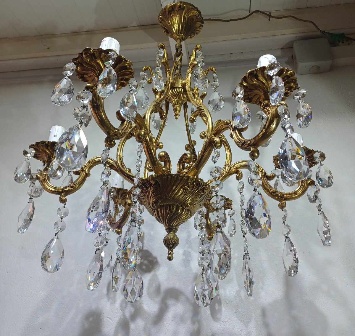 6-light Bronze And Crystal Cage Chandelier-photo-1