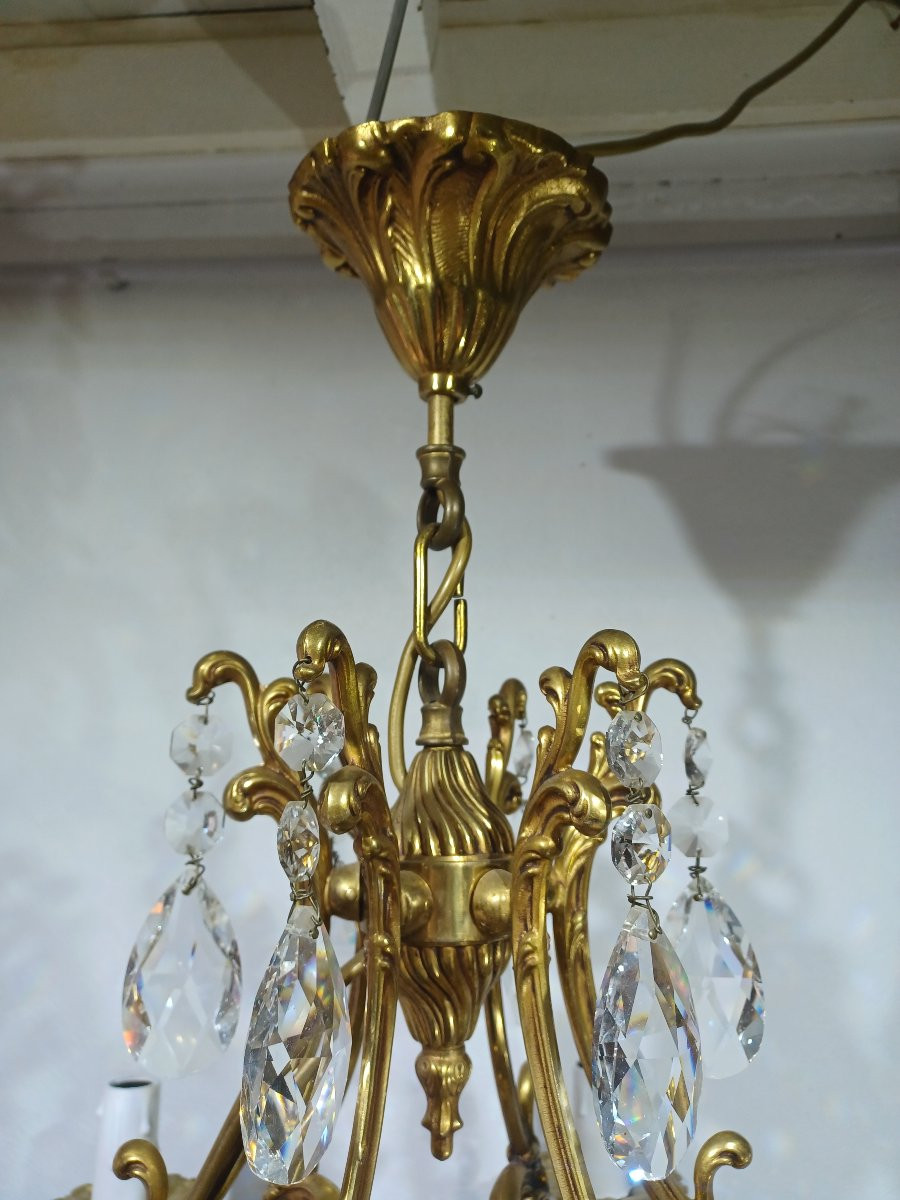 6-light Bronze And Crystal Cage Chandelier-photo-2
