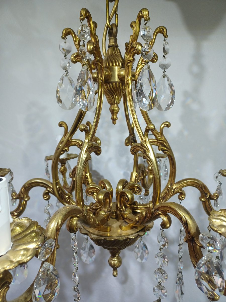 6-light Bronze And Crystal Cage Chandelier-photo-3
