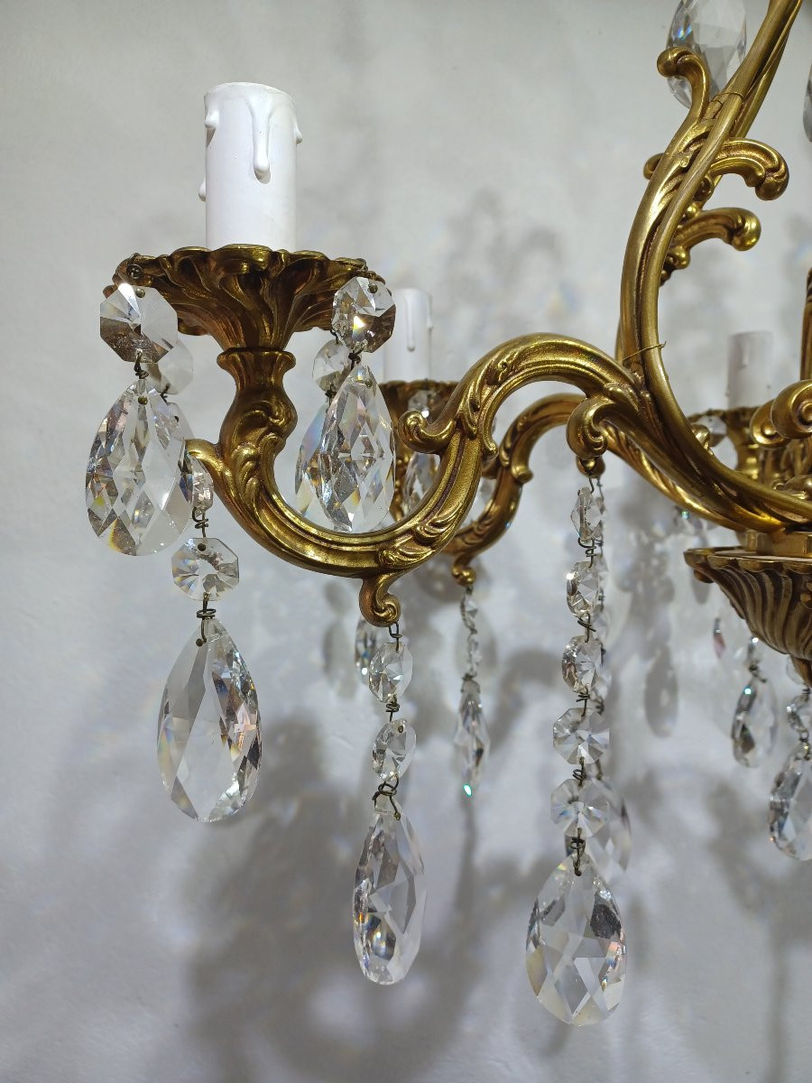 6-light Bronze And Crystal Cage Chandelier-photo-7