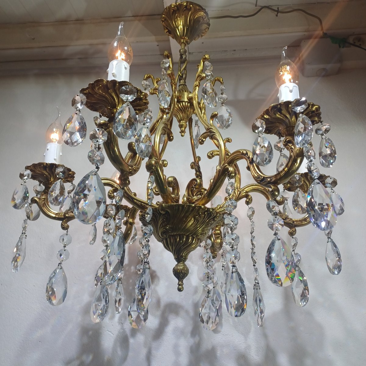 6-light Bronze And Crystal Cage Chandelier-photo-8
