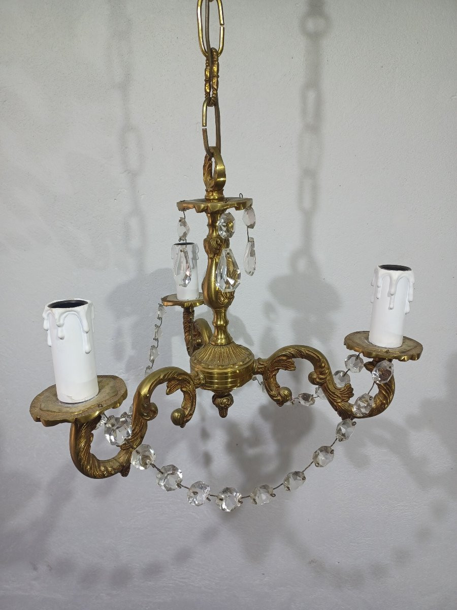 Lustre 3 Lumières Bronze Et Cristal -photo-4