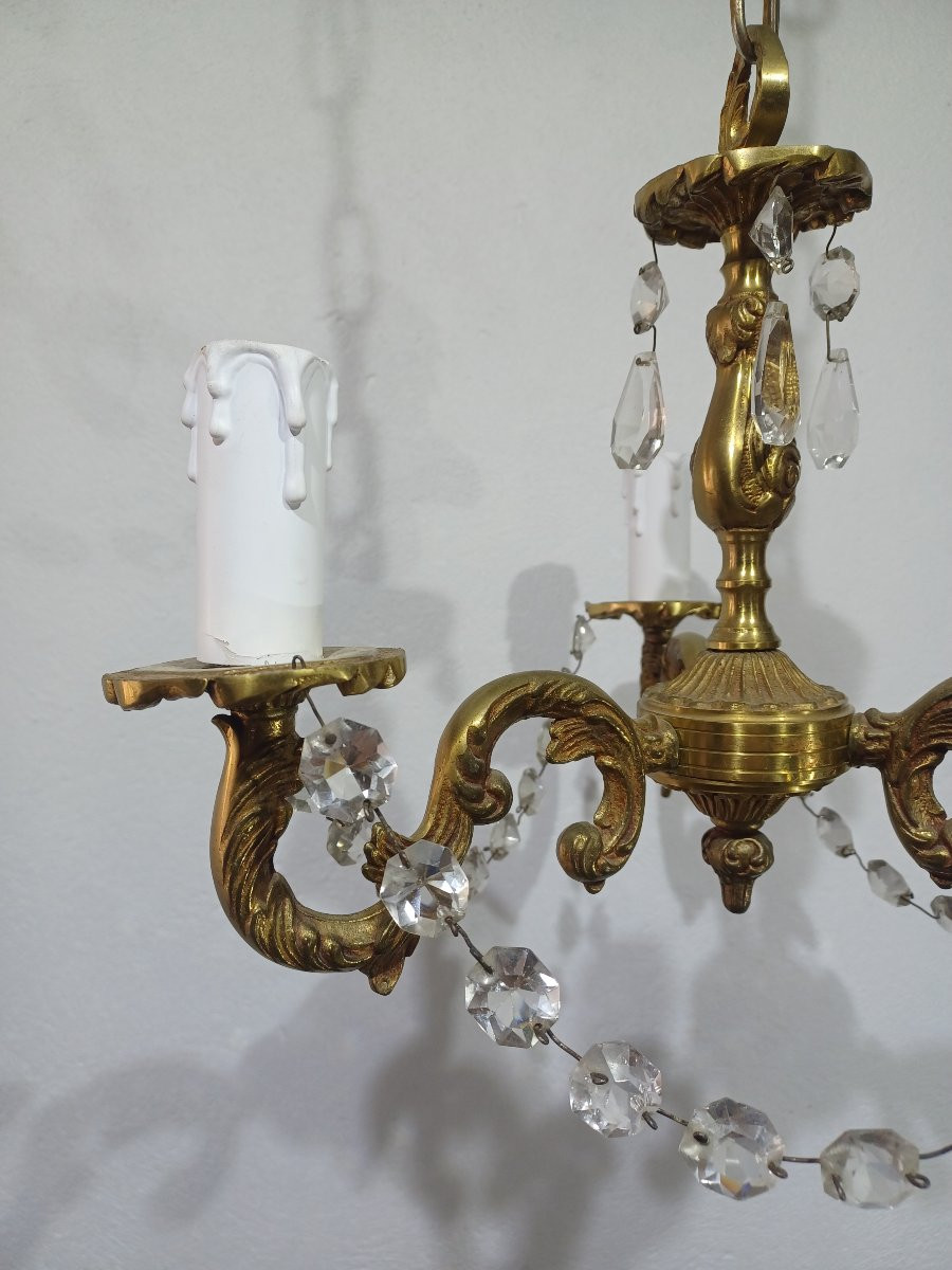 Lustre 3 Lumières Bronze Et Cristal -photo-4