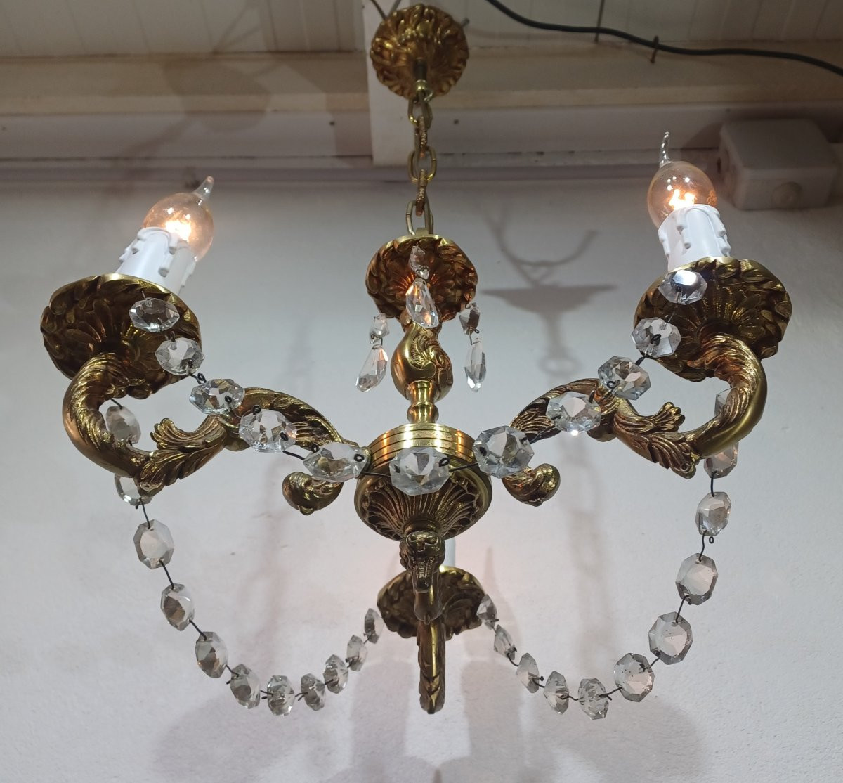 Lustre 3 Lumières Bronze Et Cristal -photo-7