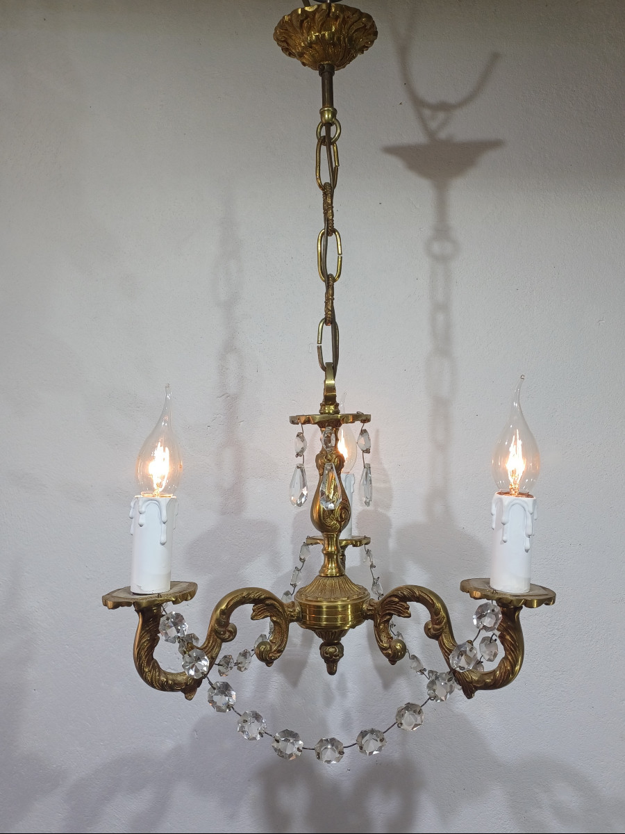 Lustre 3 Lumières Bronze Et Cristal 