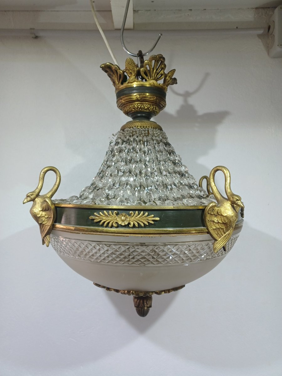 Lustre Empire en bronze et cristal -photo-3