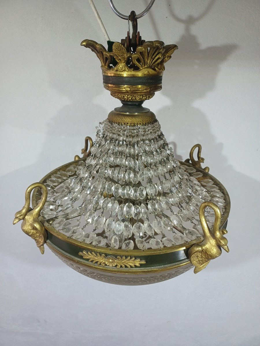 Lustre Empire en bronze et cristal -photo-4