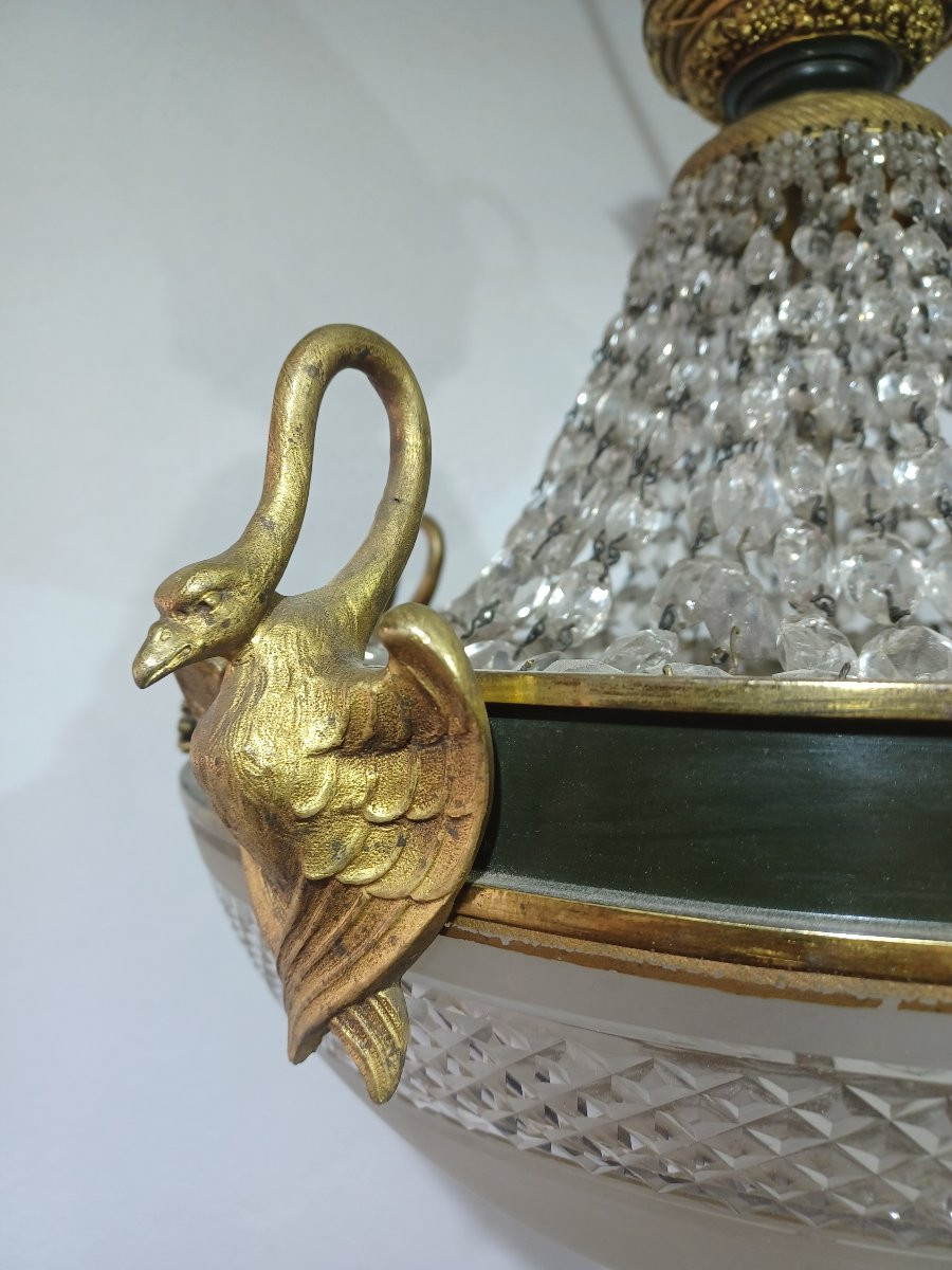 Lustre Empire en bronze et cristal -photo-3